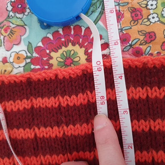 Hand knit maroon and orange striped scarf - Picture 5 of 5